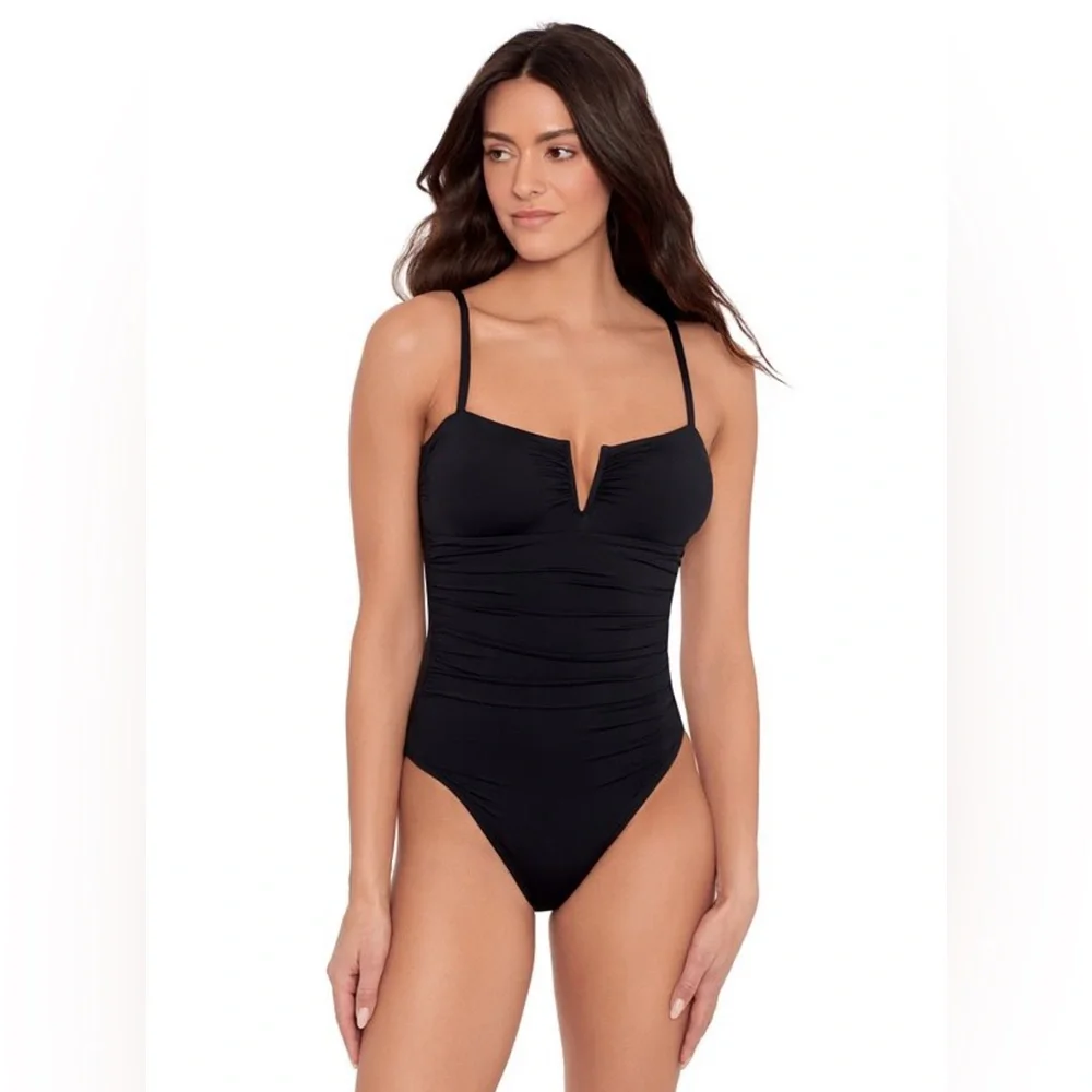Ralph Lauren V Wire One Piece Swimsuit In Black Size 16 New